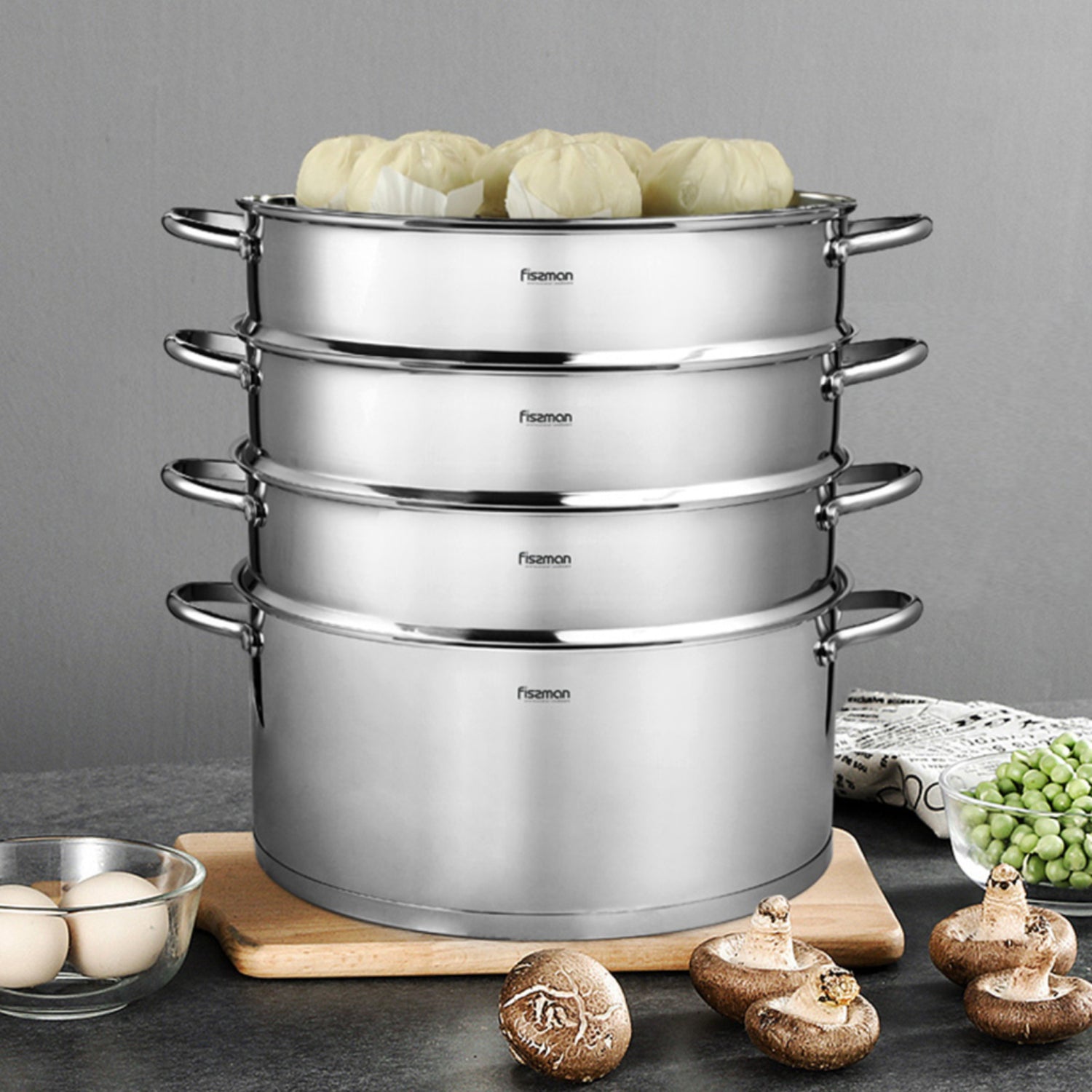 Fissman Stainless Steamer Stock Pot with 3 Steamer Insert 32x15cm/12LTR – BARAKAT Multicooker, Great Accessory for Steaming Vegetables Fruits Eggs