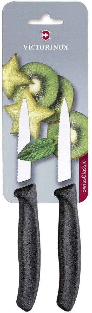 Victorinox Paring Knife Wavy Edge Black 8cm Set Of 2 - 6.7633.B