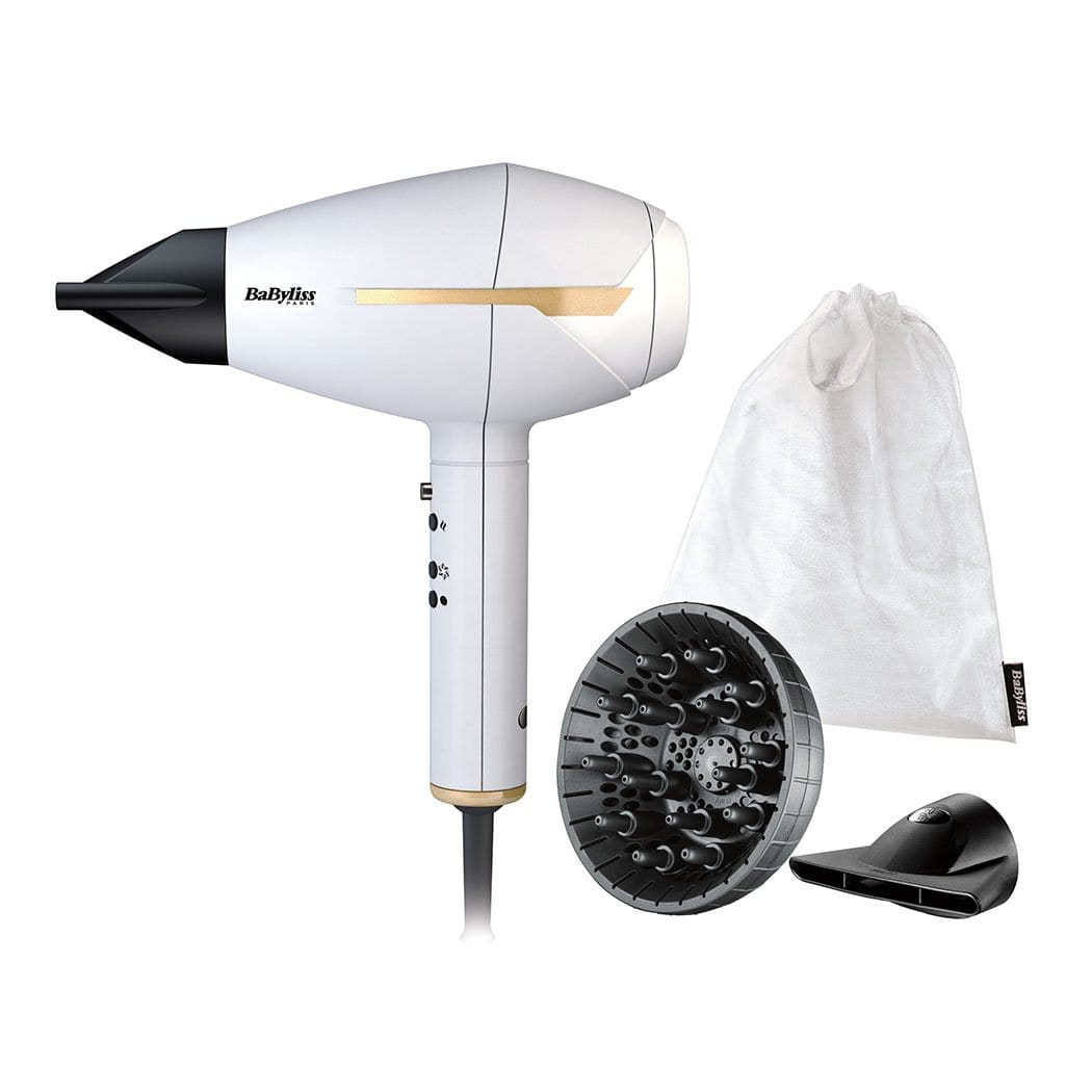 BABYLISS AC WHITE & GOLD COMPACT INTENSE DRYER 2400 WITH POUCH MADE IN ITALY - 6735SDE