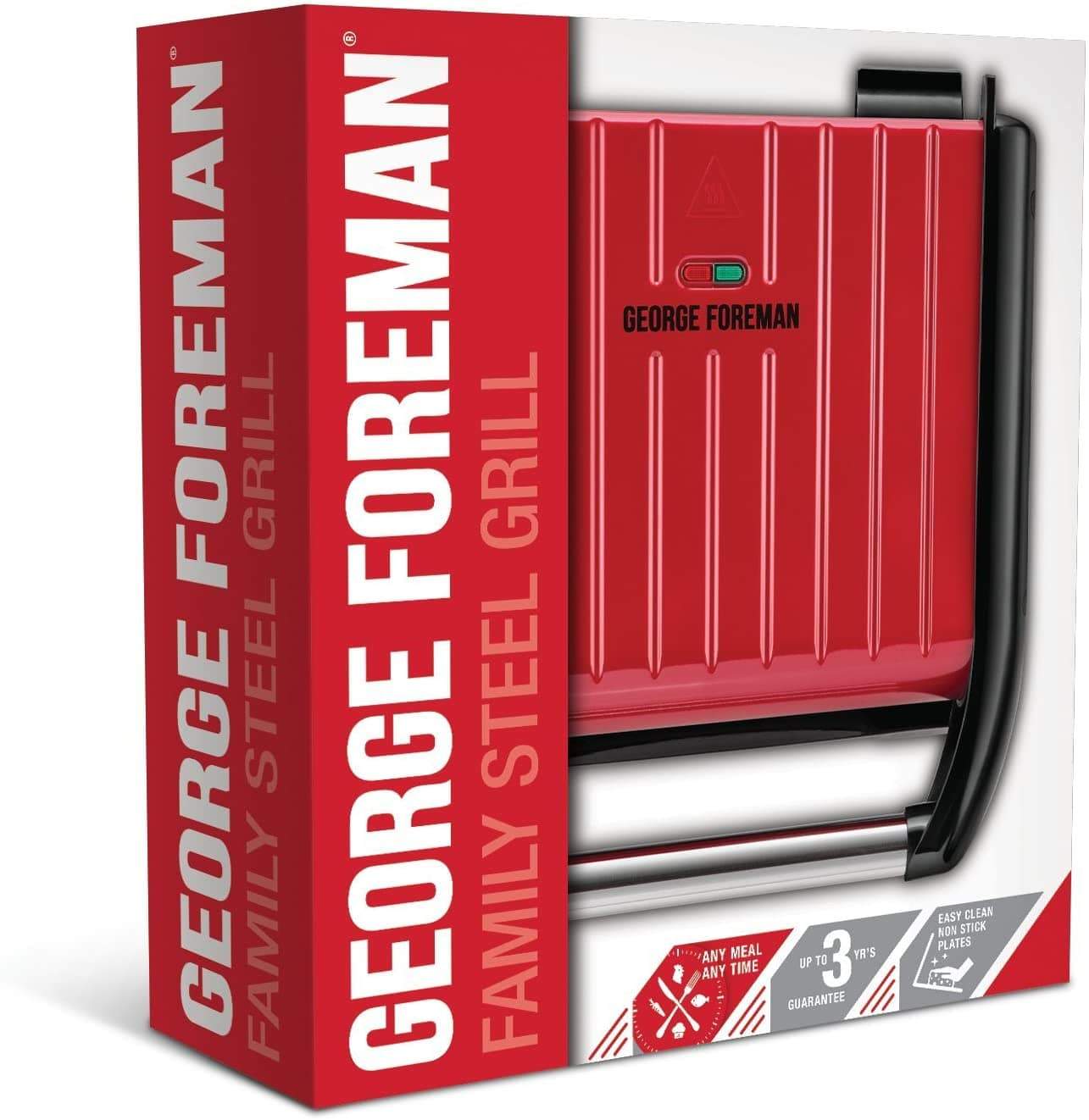 George Foreman Medium Steel Grill Family, Red 1650W - 25040