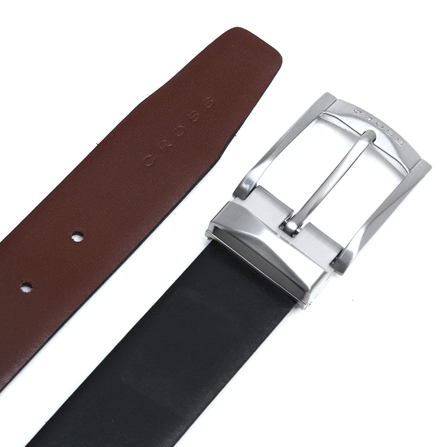 حزام جلدي مميز من كروس مايستر مع مشبك شوكي مقاس 30 مم للرجال XL (102 سم) - أسود وبني - AC1298194-2-XL2