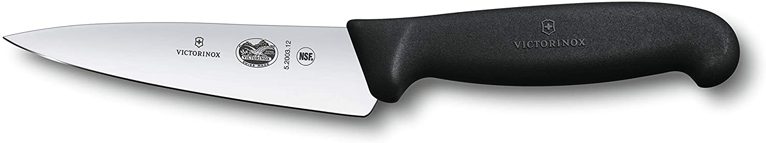 سكين نحت الشيف الصغير من فيكتورينوكس سويس كلاسيك، مقبض فيبروكس أسود، شفرة 12 سم - 5.2003.12