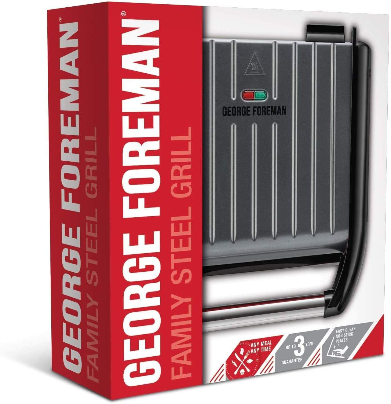 George Foreman Large Steel Grill Family, Grey 1850W - 25051