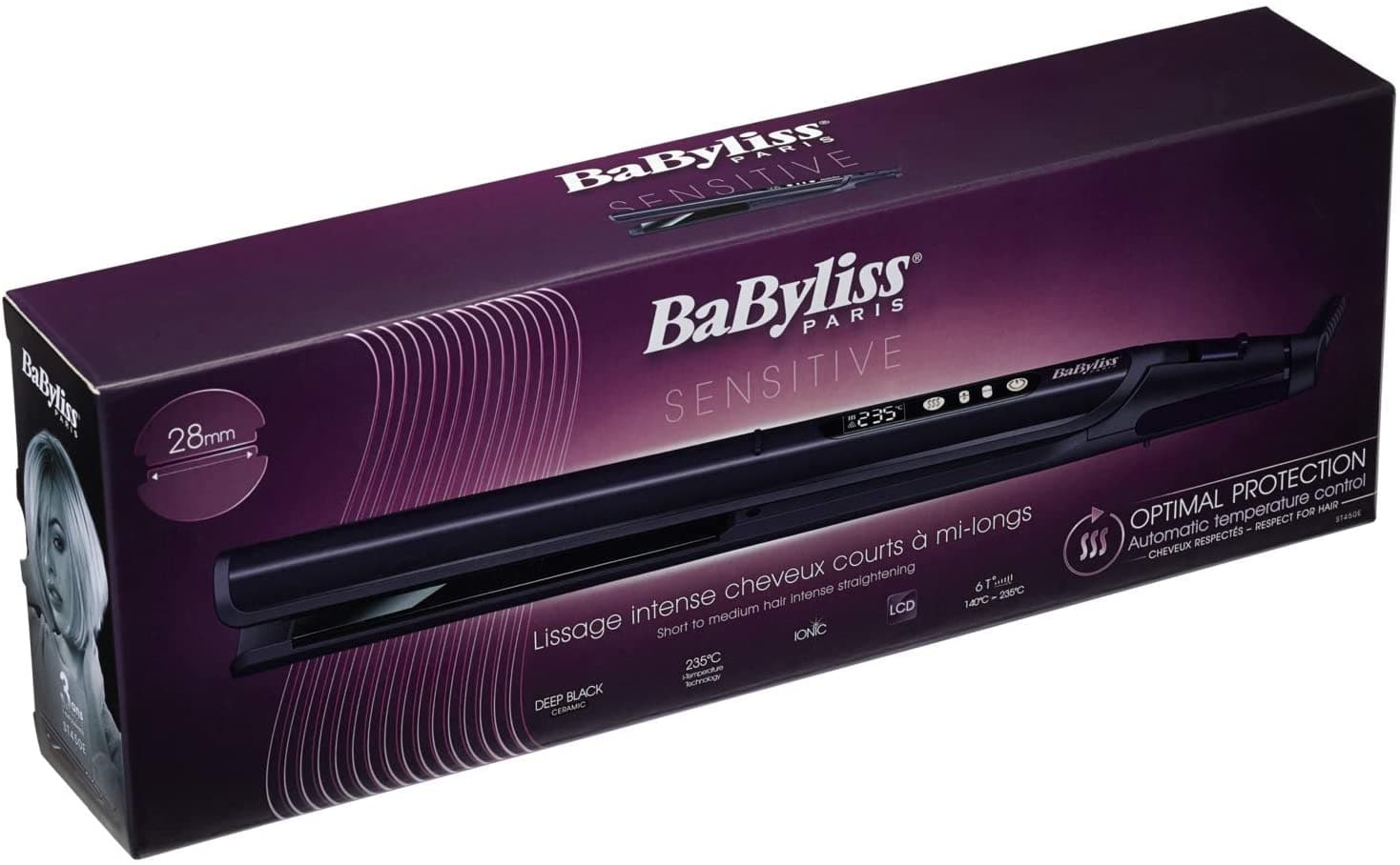 BaByliss BABST450SDE Hair Straightener, 28mm - Black/Purple - Jashanmal Home