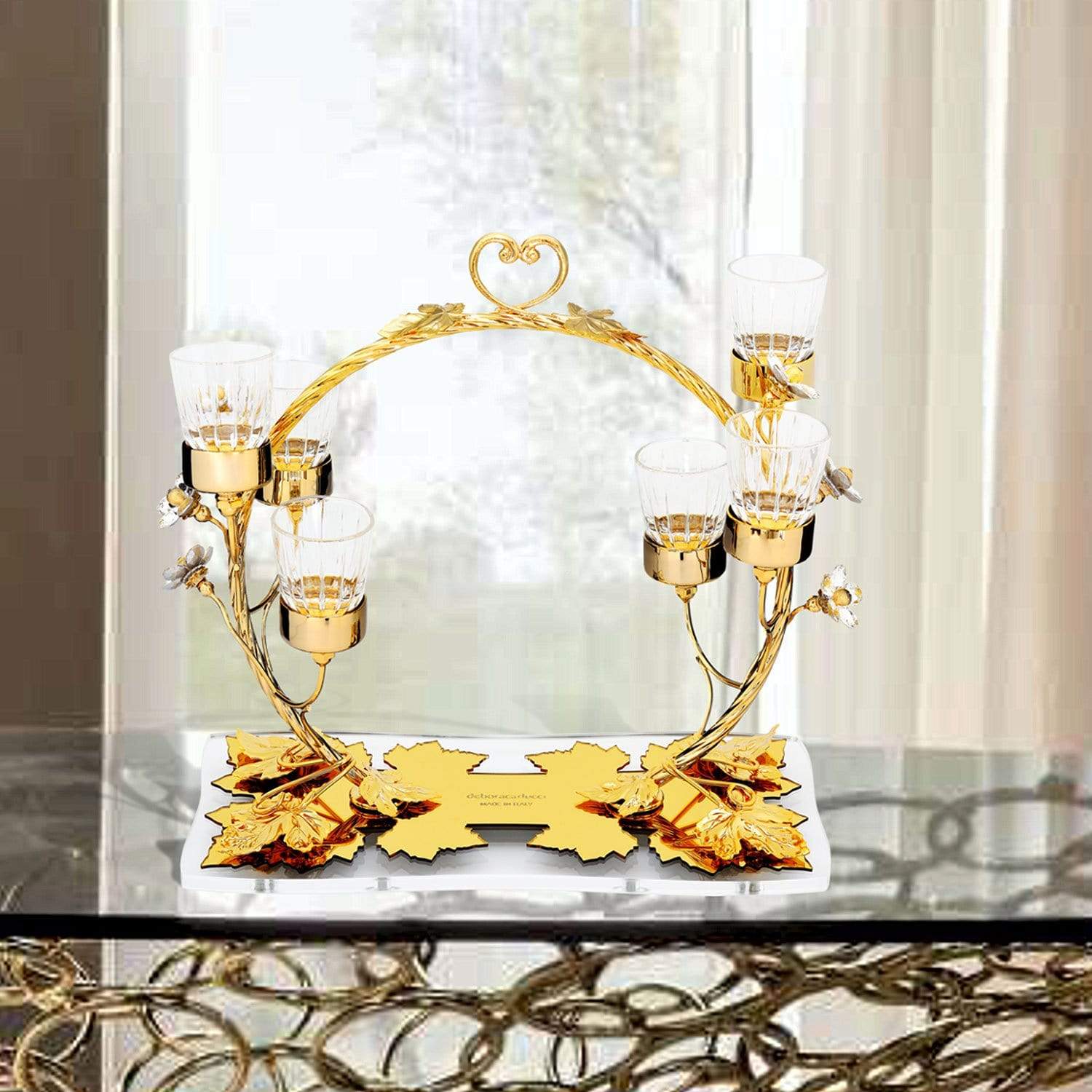 DEBORA CARLUCCI CIRCLE CANDLE HOLDER IN GOLD METAL WITH 6 GLASS - DC6172 GOLD