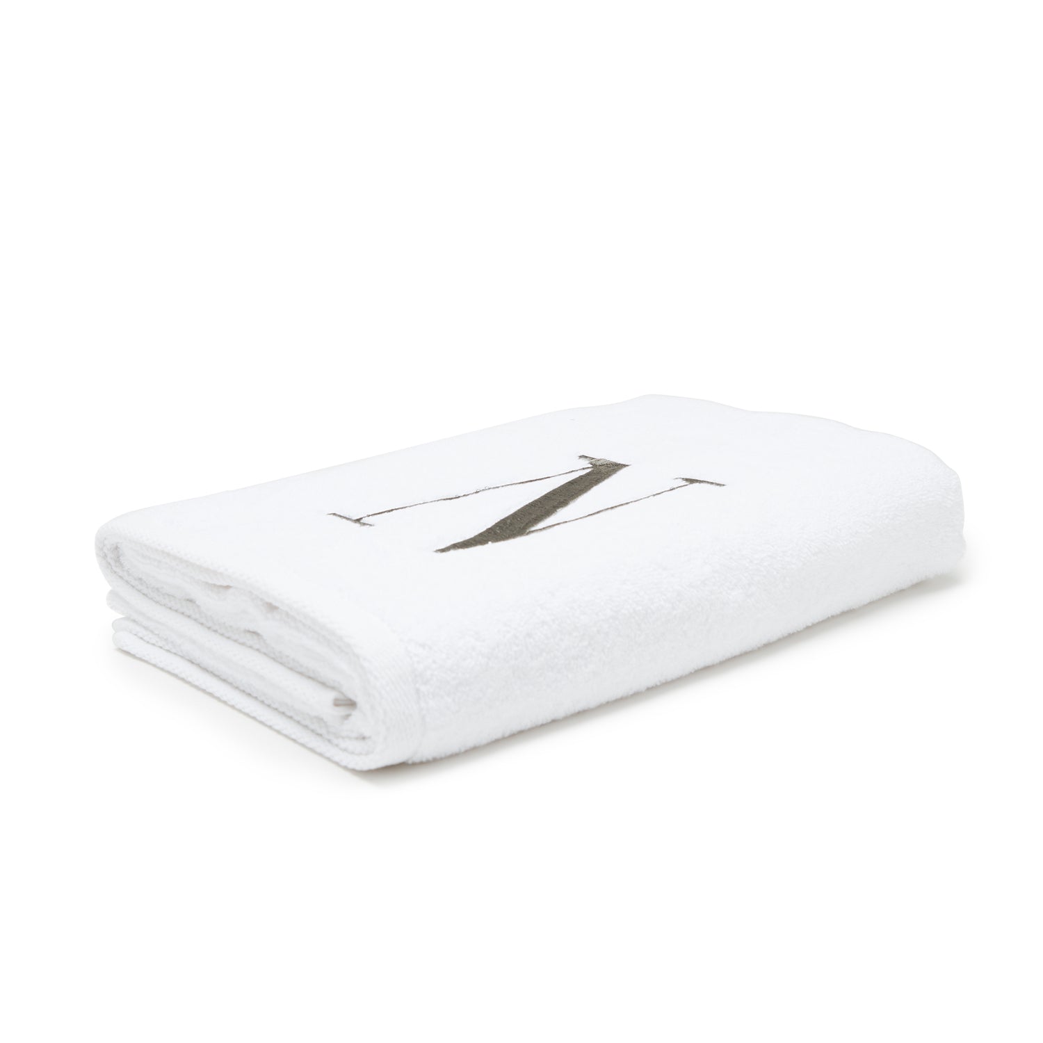 Avanti Monogram Block Letter N Hand Towel - WHITE AND SILVER