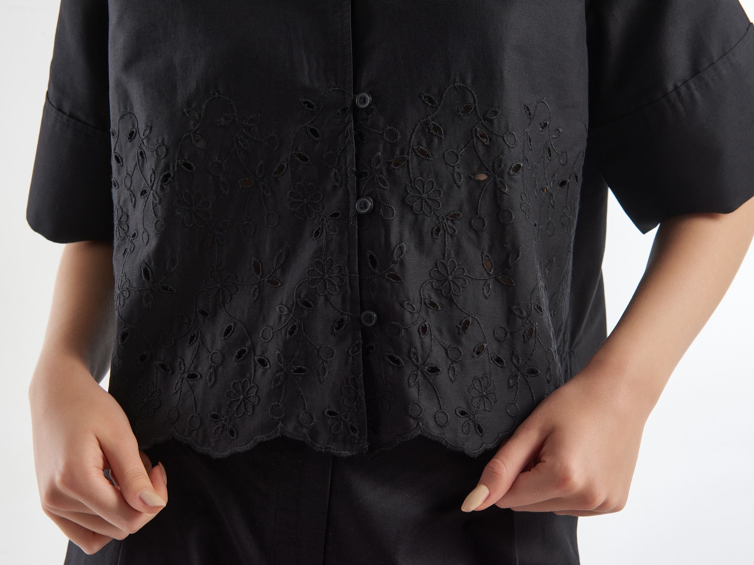 Shirt with embroidered broderie anglaise