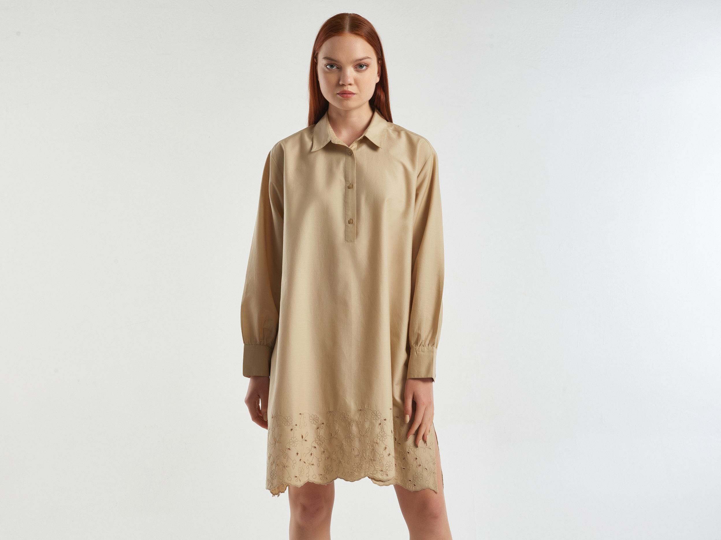 Shirt dress with broderie anglaise embroidery