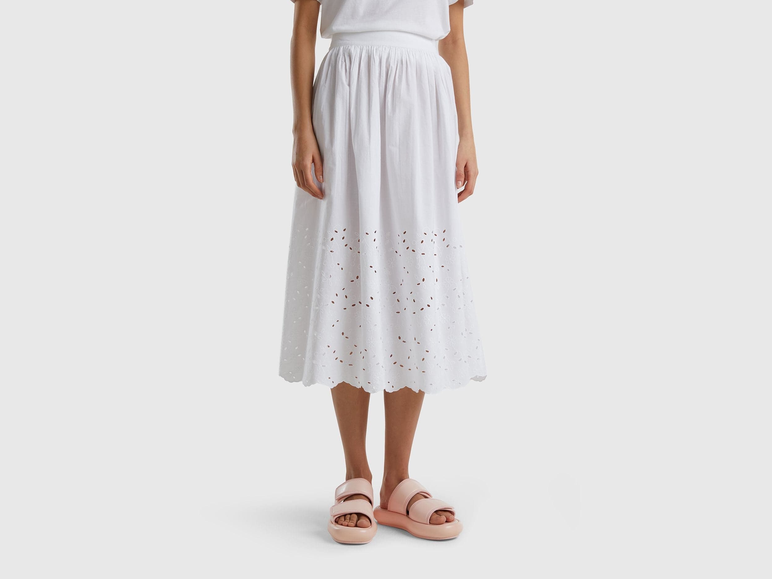 Midi skirt with broderie anglaise embroidery