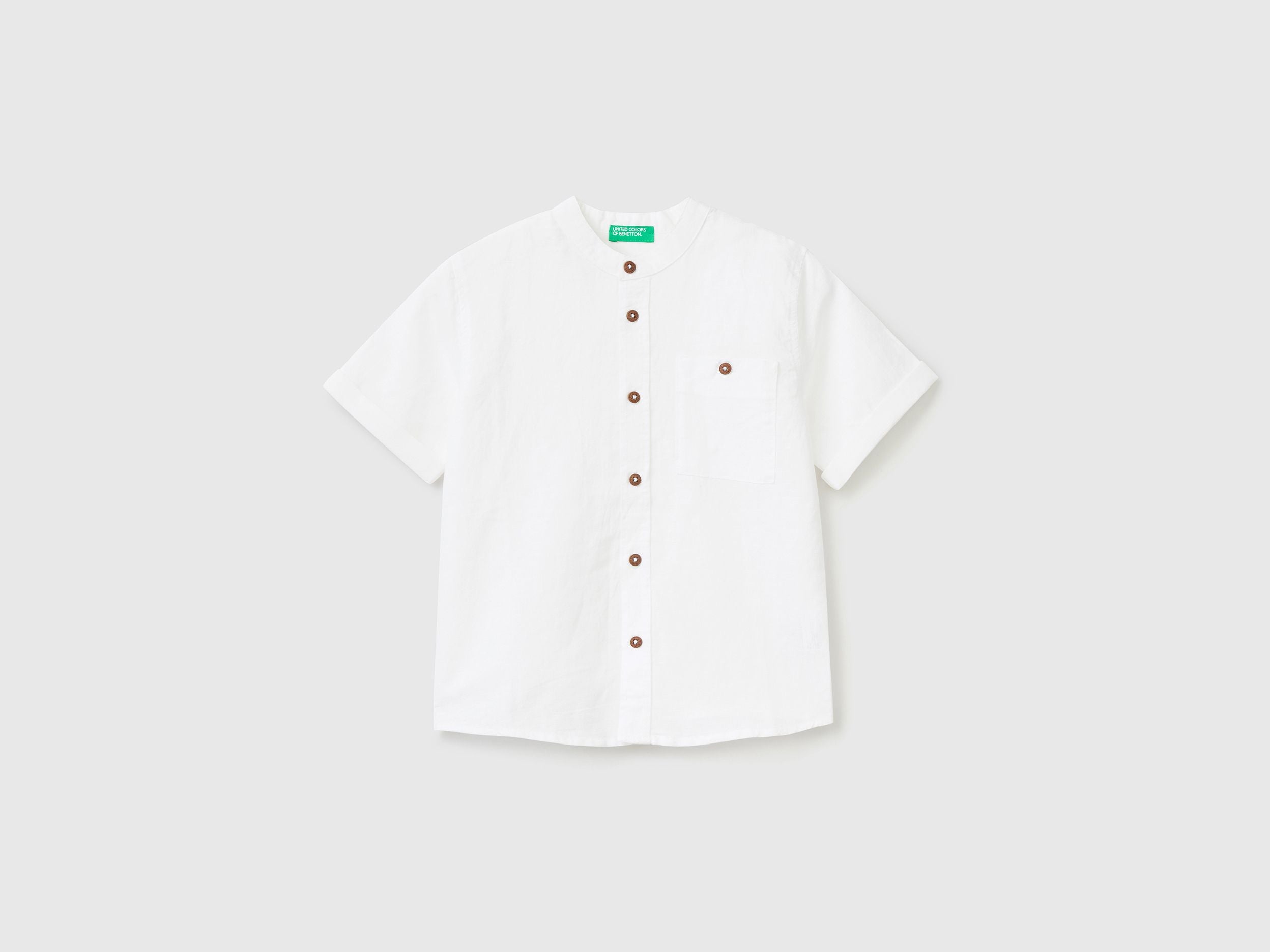 Mandarin collar shirt in linen blend