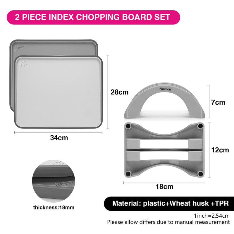 Fissman 2 Piece Index Chopping Boards 34X28 Cm With Holder Grey Plastic+ Tpr