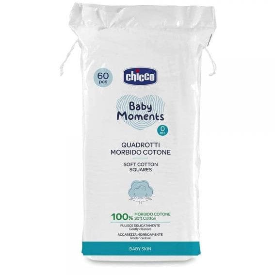 Chicco Baby Moments Soft Cotton Squares For Baby Skin 0M-60Pcs