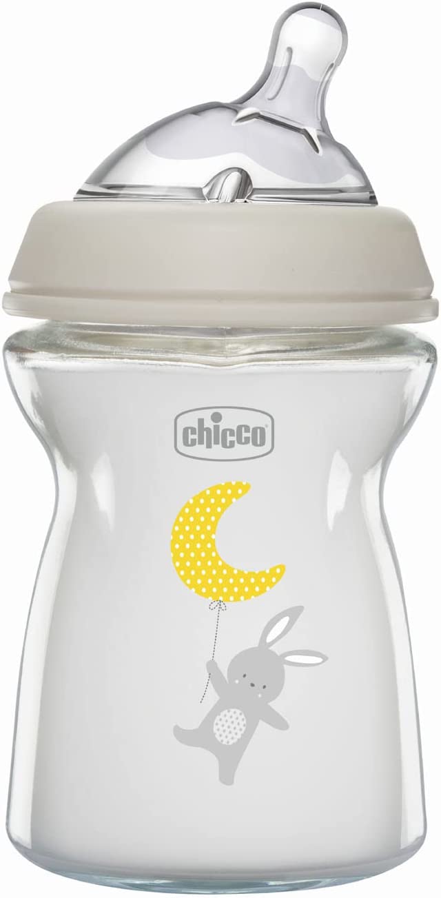 CHICCO NATURALFEELING GLASS BOTTLE 250ML SLOW FLOW 0M+ SILICONE NEUTRAL