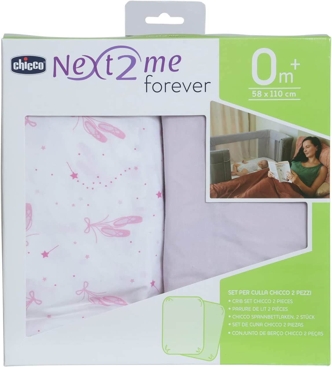 Chicco Fitted Sheets 2 Piece Set For Next2Me Forever, Pink Ballet