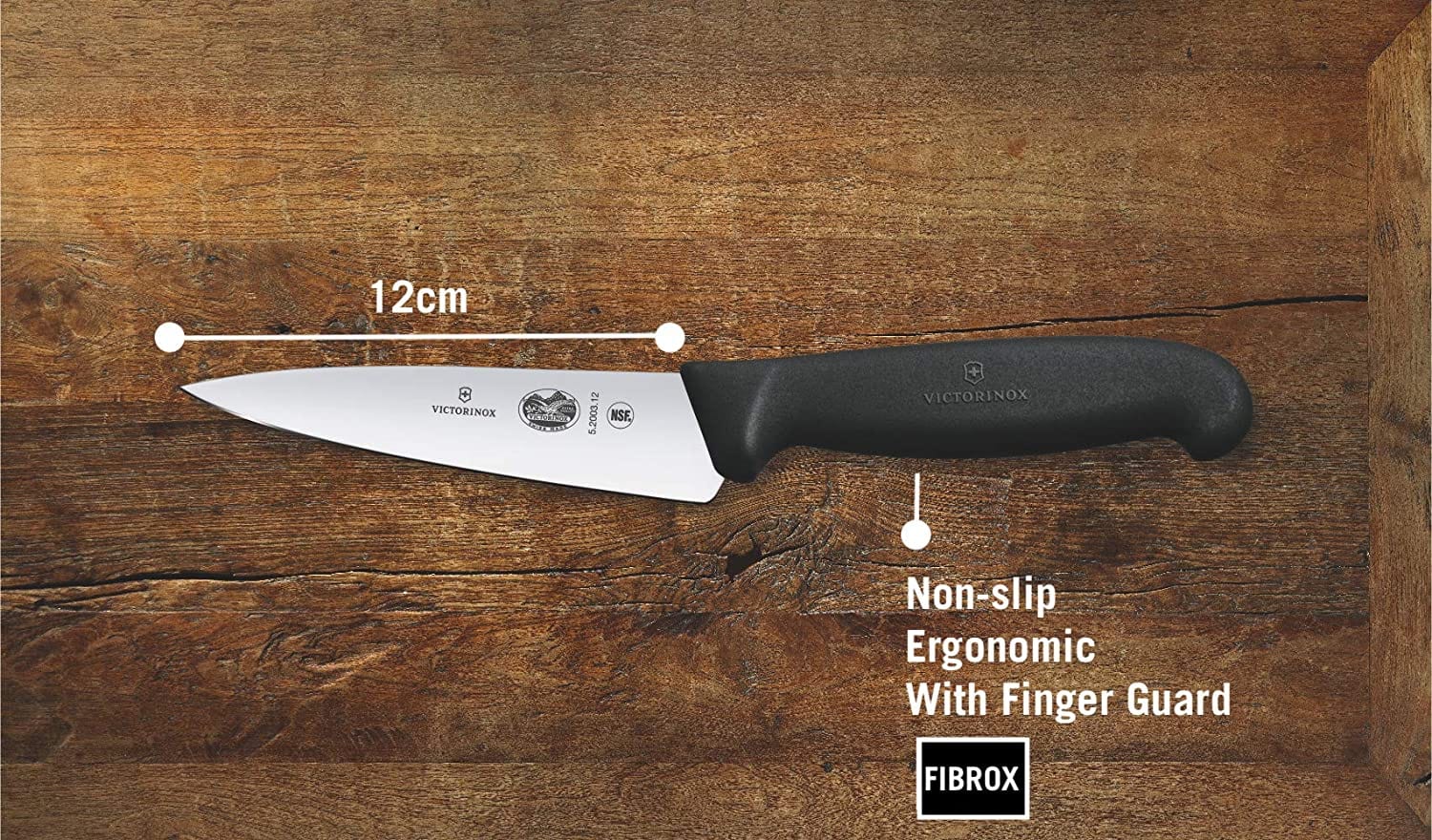 سكين نحت الشيف الصغير من فيكتورينوكس سويس كلاسيك، مقبض فيبروكس أسود، شفرة 12 سم - 5.2003.12