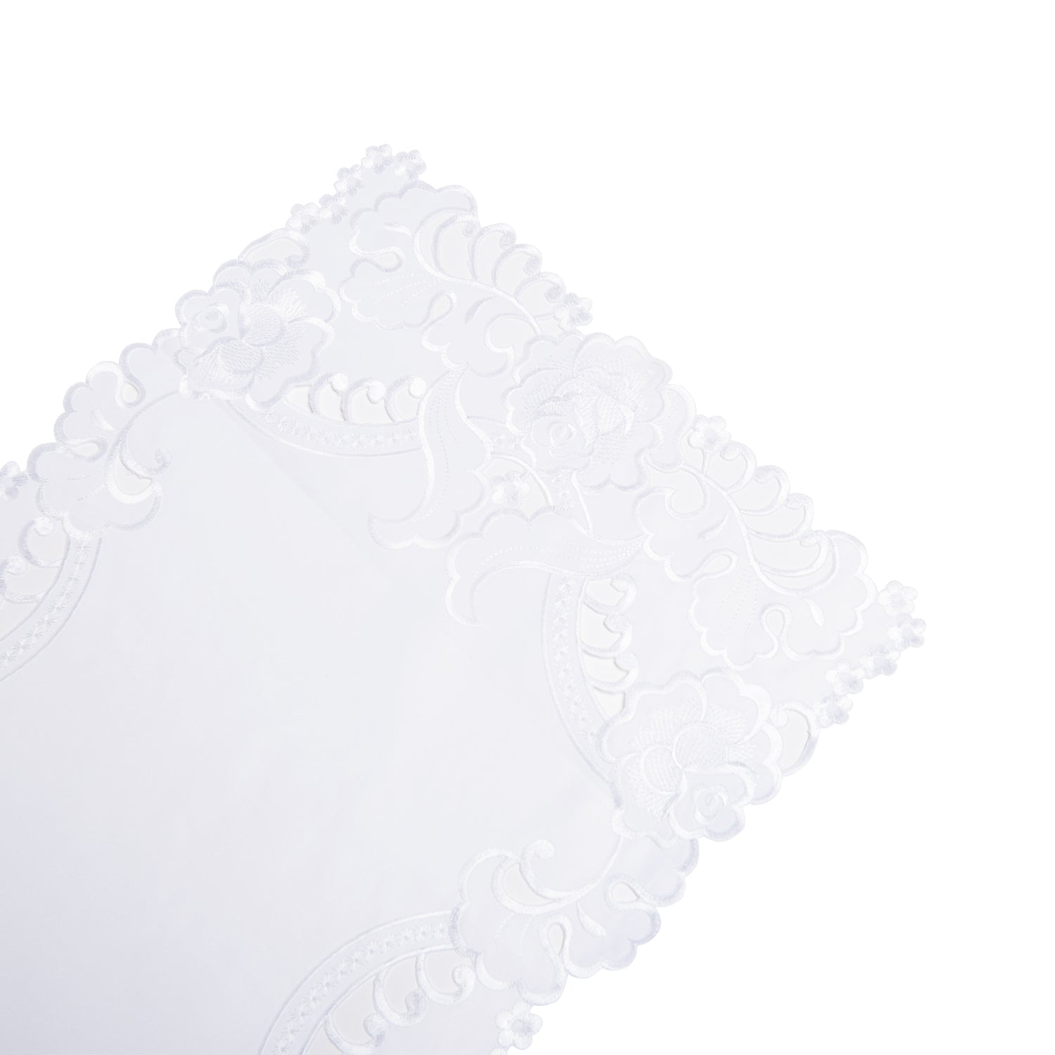 Paramount Brenna White Satin Floral Cutwork Table Runner