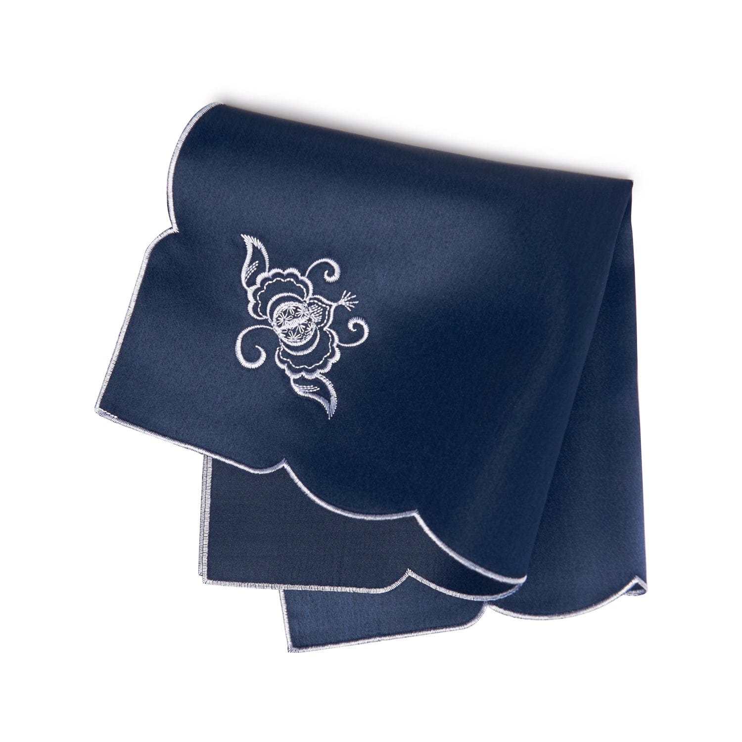 Paramount Midnight Blue Satin With White Embroidery Napkin 4Pcs Set
