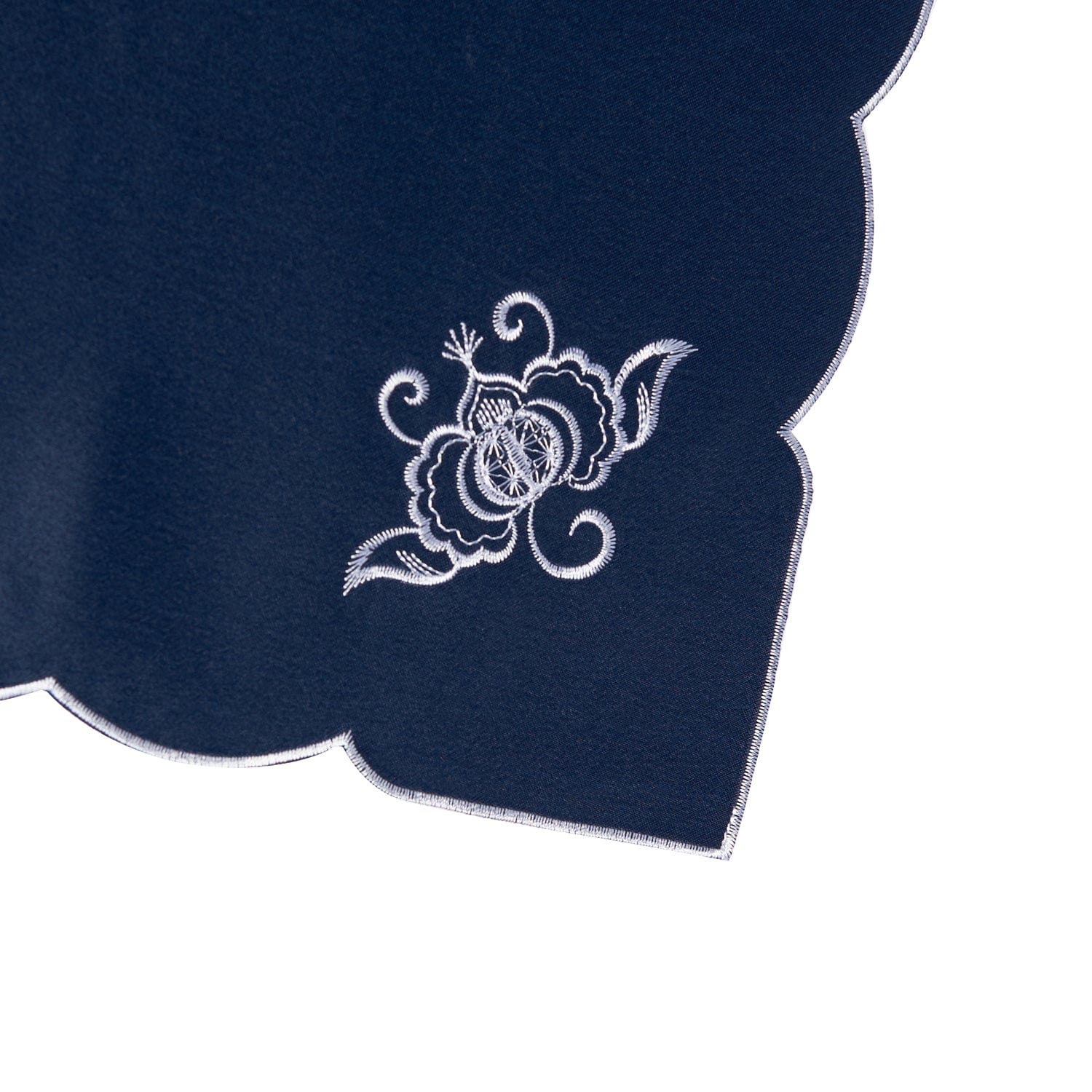 Paramount Midnight Blue Satin With White Embroidery Napkin 4Pcs Set