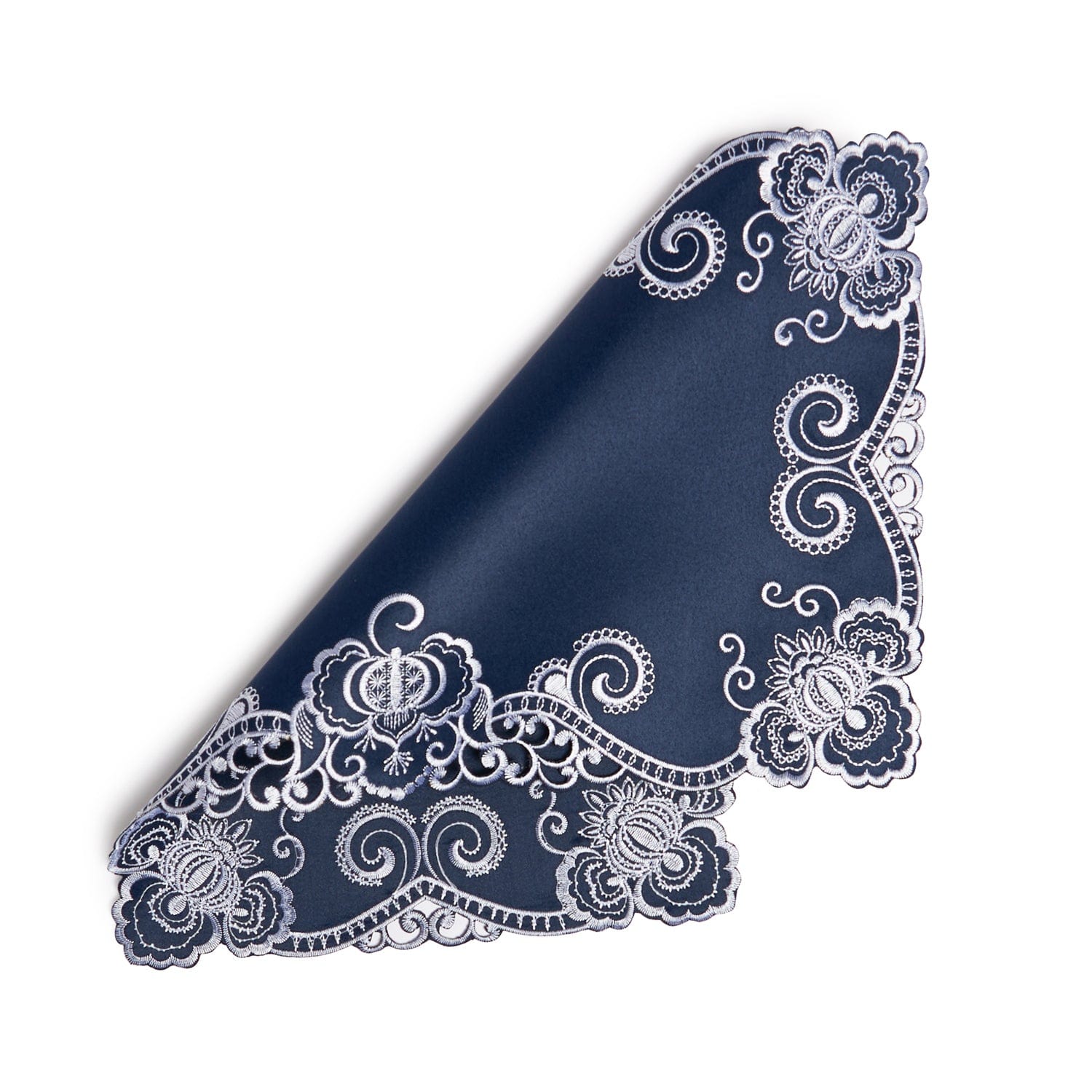 Paramount Midnight Blue Satin With White Embroidery Placemat 4Pcs Set