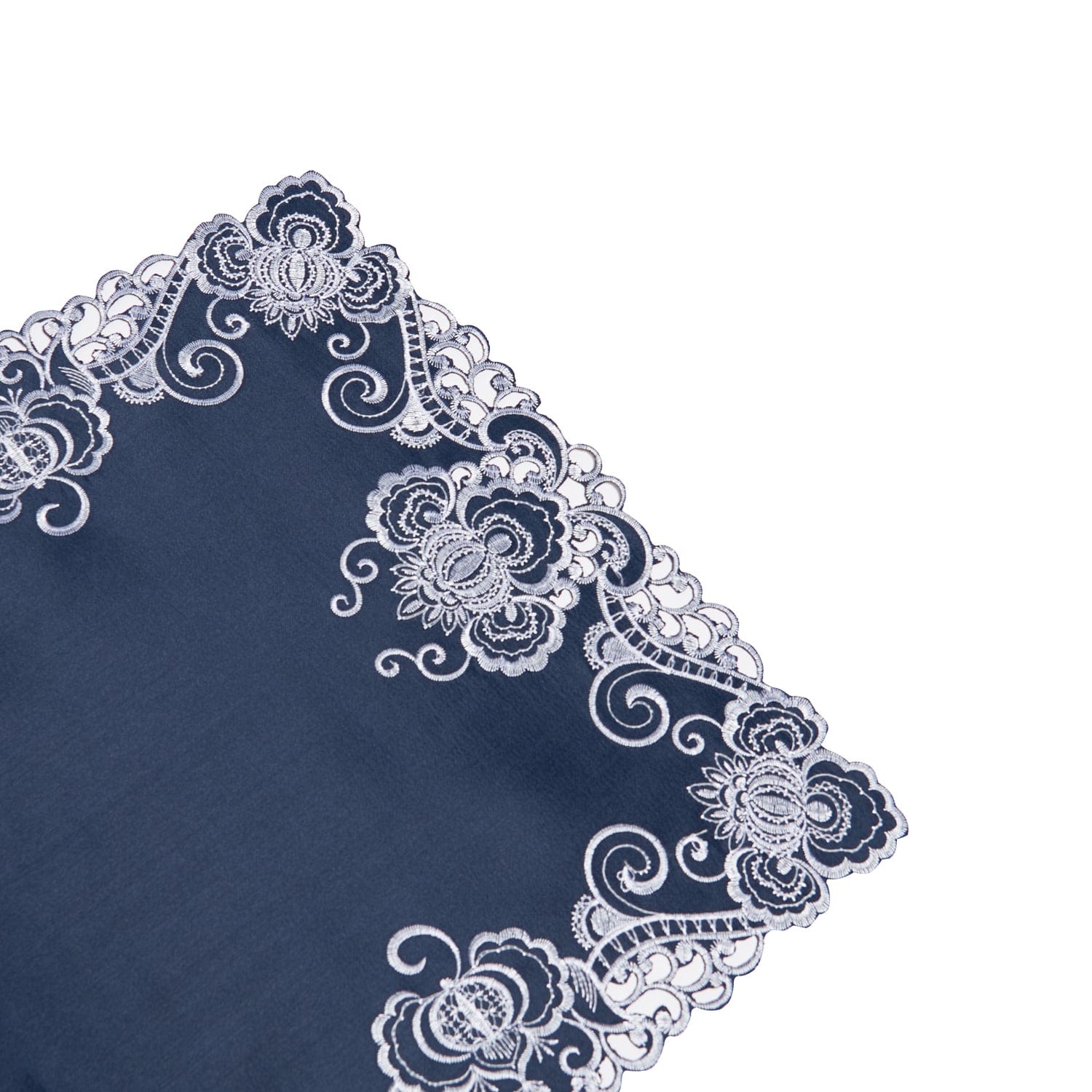 Paramount Midnight Blue Satin With White Embroidery Table Runner