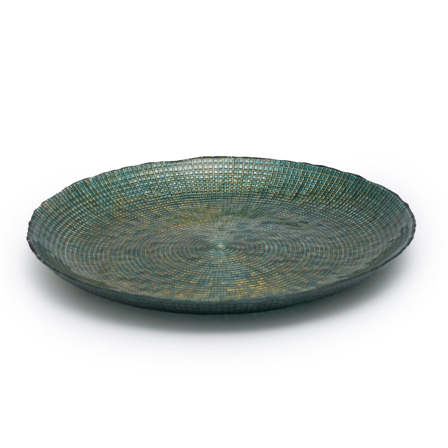 Glass Charger Plate Green Painted With Glitter - 1Q1894-772G