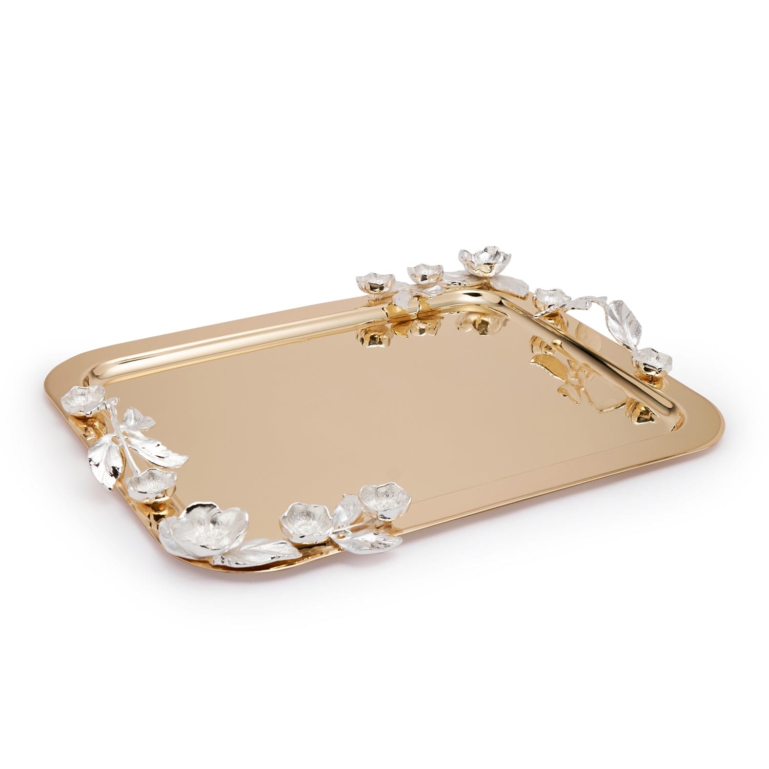 Pantazelos 4 Seasons Of Blossoms Goldplated and Silverplated Rectangular Large Tray - 5545/GPSP