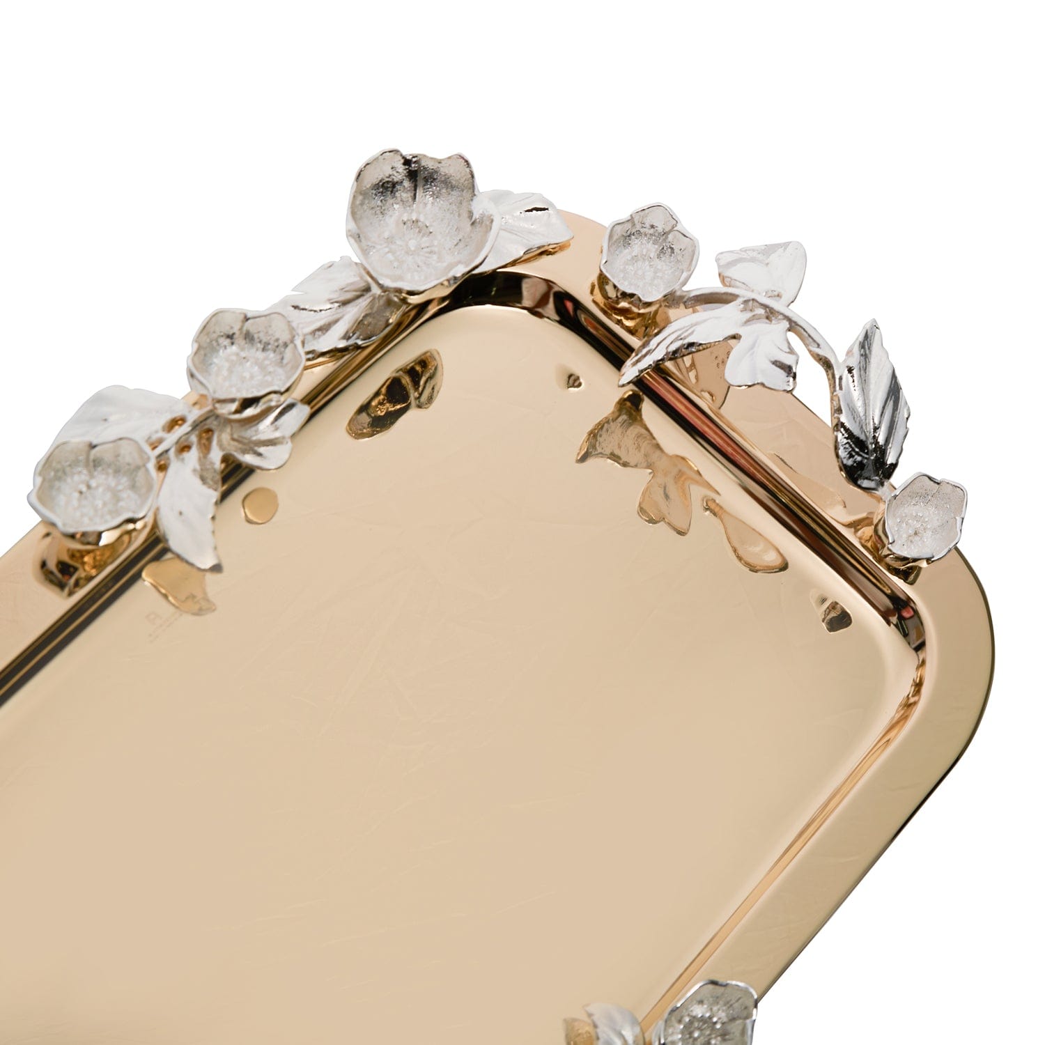 Pantazelos 4 Seasons Of Blossoms Goldplated and Silverplated Rectangular Large Tray - 5545/GPSP