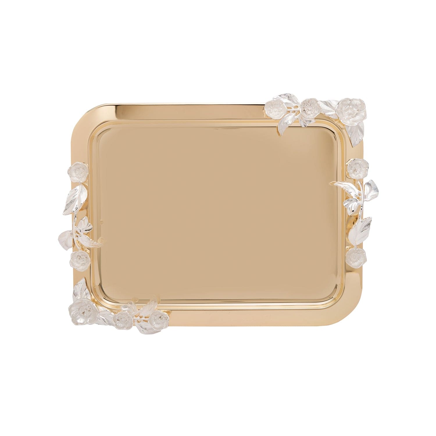 Pantazelos 4 Seasons Of Blossoms Goldplated and Silverplated Rectangular Medium Tray - 4333/GPSP