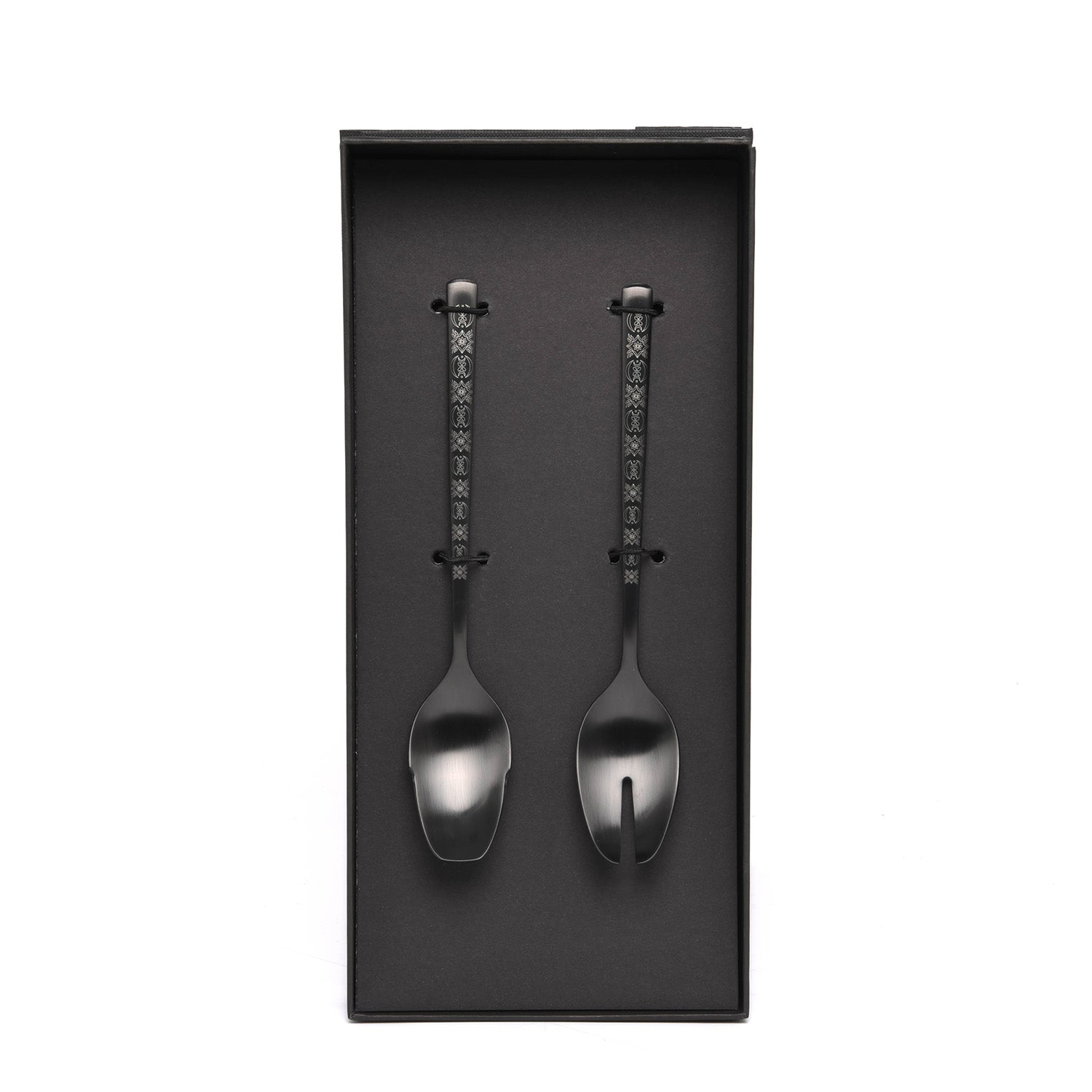 Belo Inox Obelisko Cutlery In Matt Black With Laser Engraved- Salad Serving 2P - Gift Box