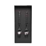 Belo Inox Obelisko Cutlery In Matt Black With Laser Engraved- Salad Serving 2P - Gift Box