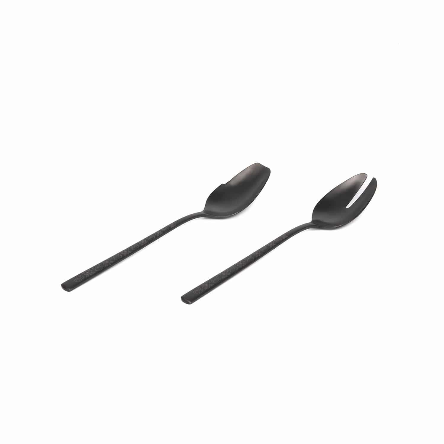 Belo Inox Obelisko Cutlery In Matt Black With Laser Engraved- Salad Serving 2P - Gift Box