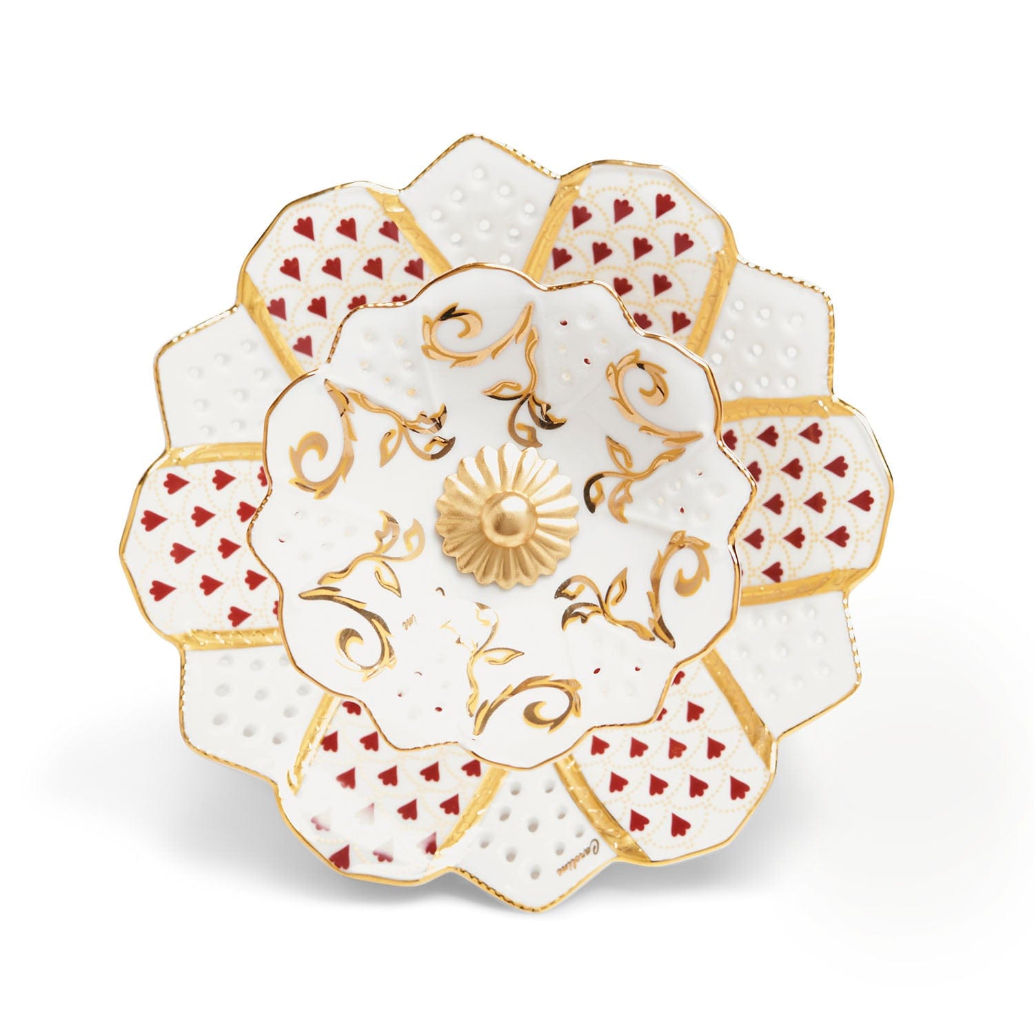 Royal Red 2 Tier Round Bowls Cream And Gold - A3521645