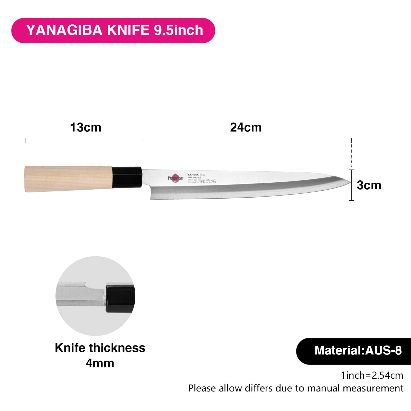 Fissman 9.5" Yanagiba Knife SAMURAI HANZO 24 Cm(steel AUS-8)