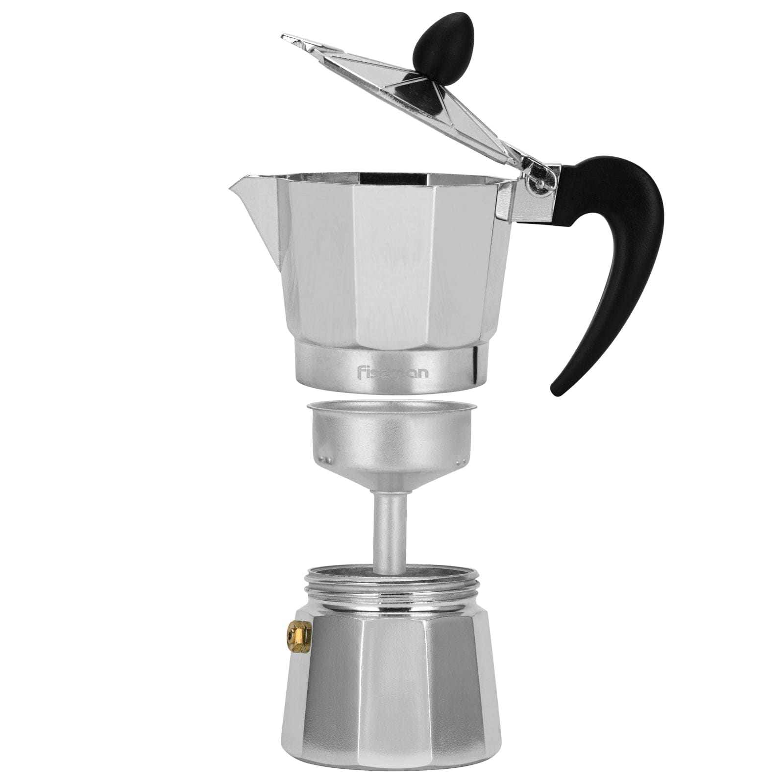 Fissman Set Of Coffee Maker Aluminium For 2 Cups/120ml And 2 Ceramic Cups With 2 Saucers Set