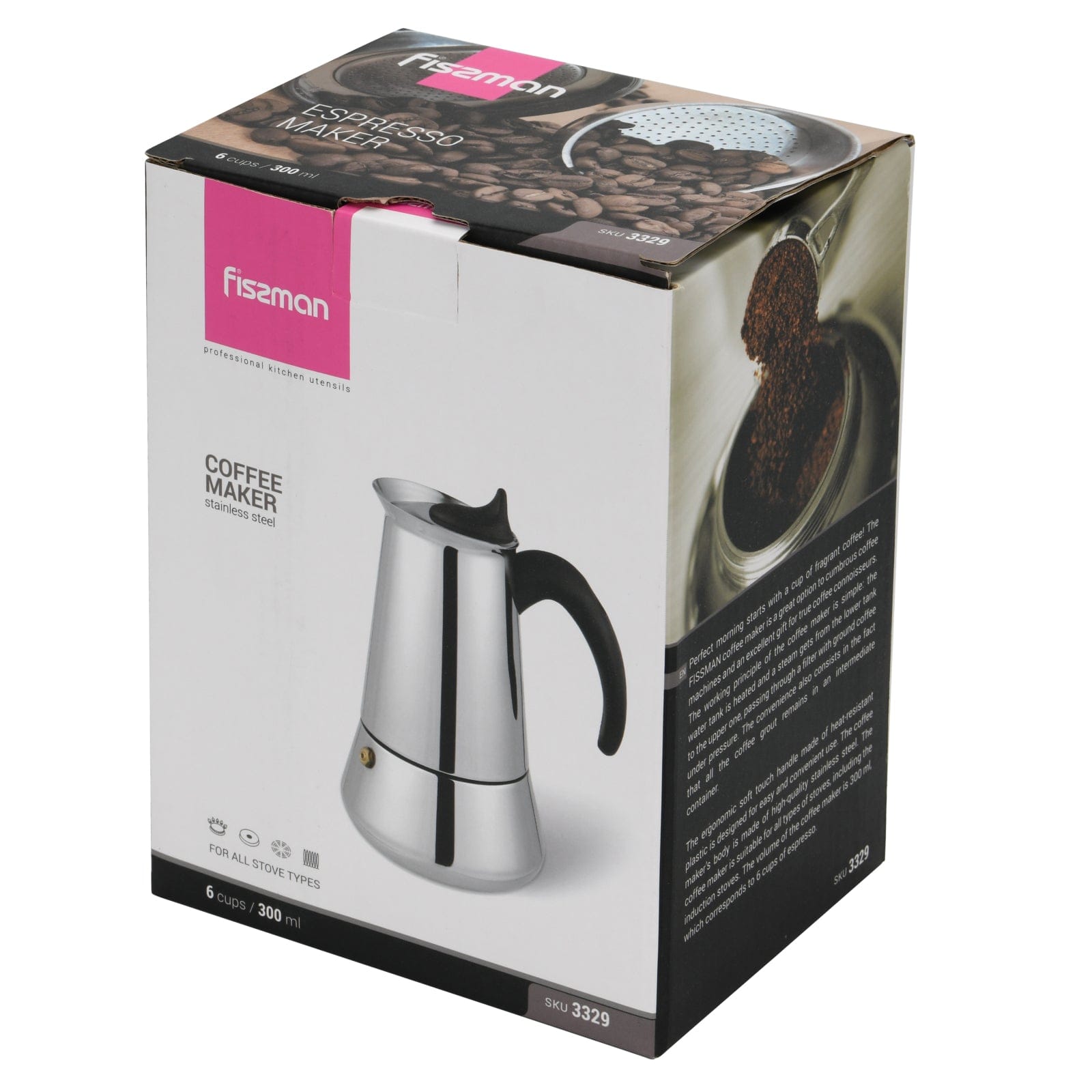 Fissman Coffee Maker (300ml) For 6 Cups (Stainless Steel)