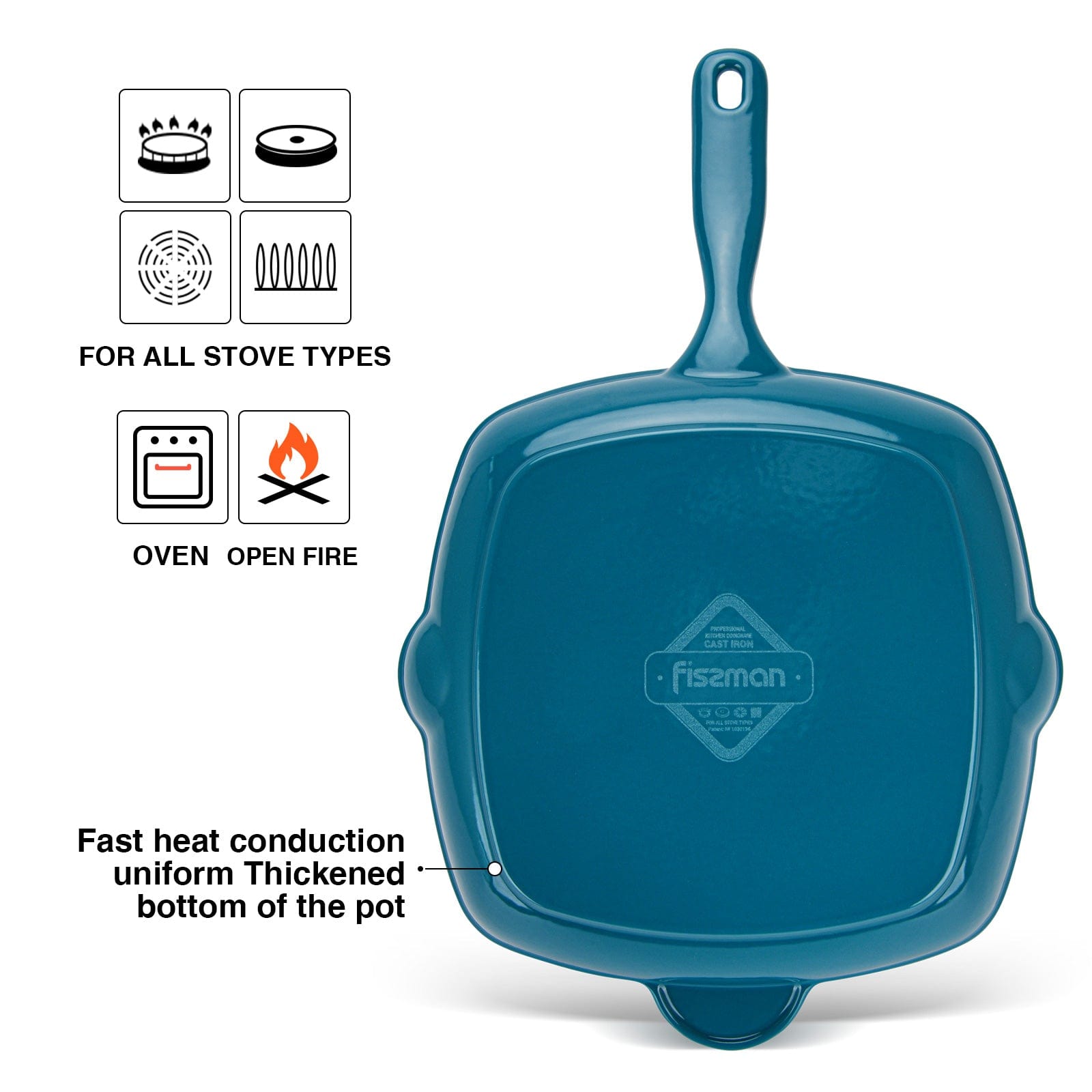 Fissman Grill Pan Cast Iron Square 27cm Helper