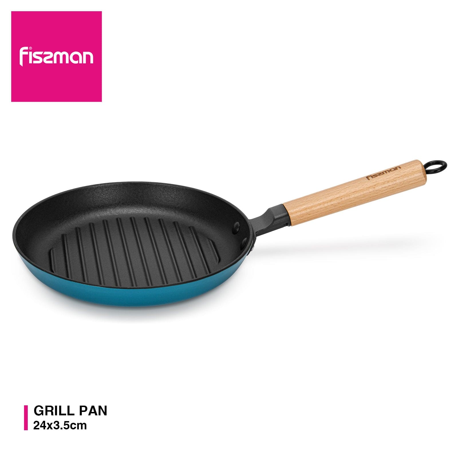 Fissman Grill Pan 24x3.5cm With Wooden Handle (Enamel Cast Iron)