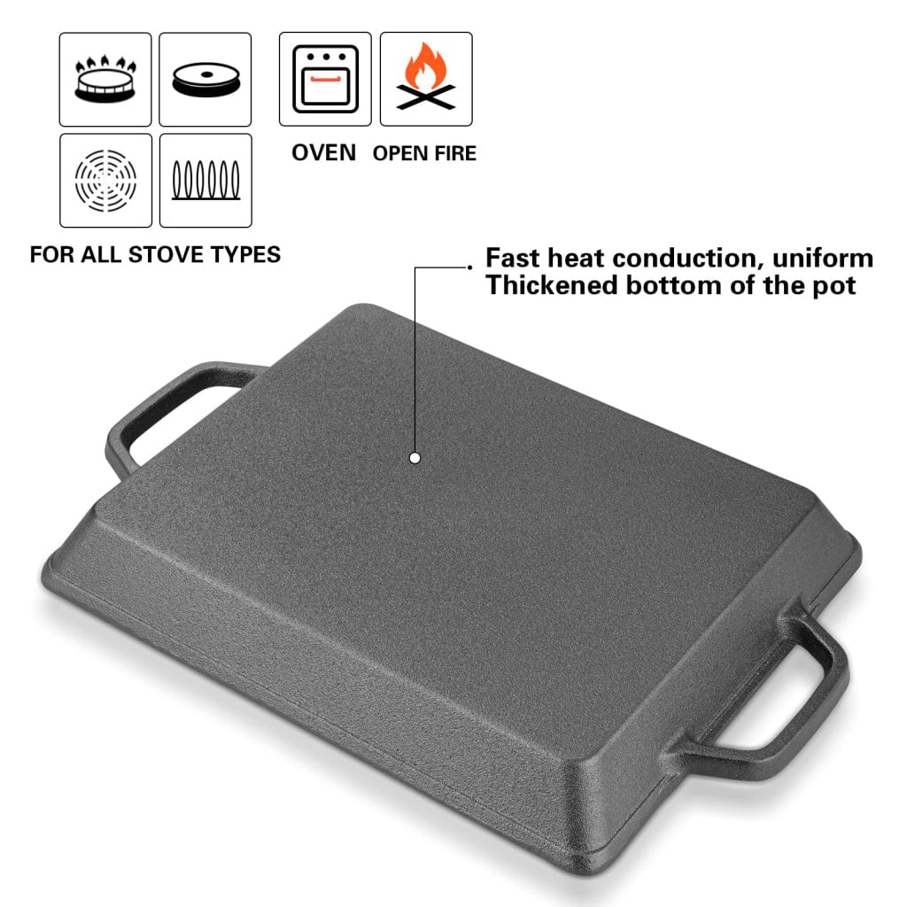 Fissman Grill Pan Cast Iron Rectangular Black 32.5cm