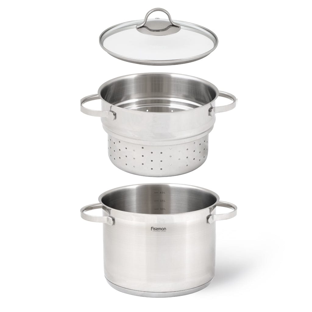 Fissman Stainless Steel Gabriela Casserole With Lid And Steamer Insert Silver 145millimeter