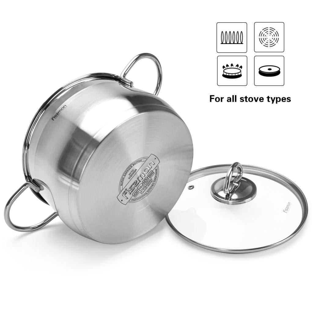 Fissman Saucepan Monica Series 18/10 Inox304 Stainless Steel With Clear Glass Lid Silver 20x10cm/2.5 Liter