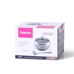 Fissman Stainless Steel Sugar Bowl With Glass Lid With Spoon Silver 460ml