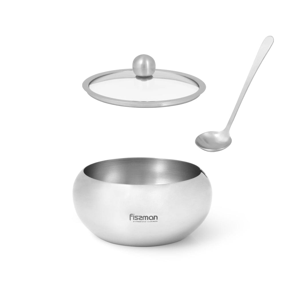 Fissman Sugar Bowl with Glass Lid and Spoon Stainless Steel Silver 560ml