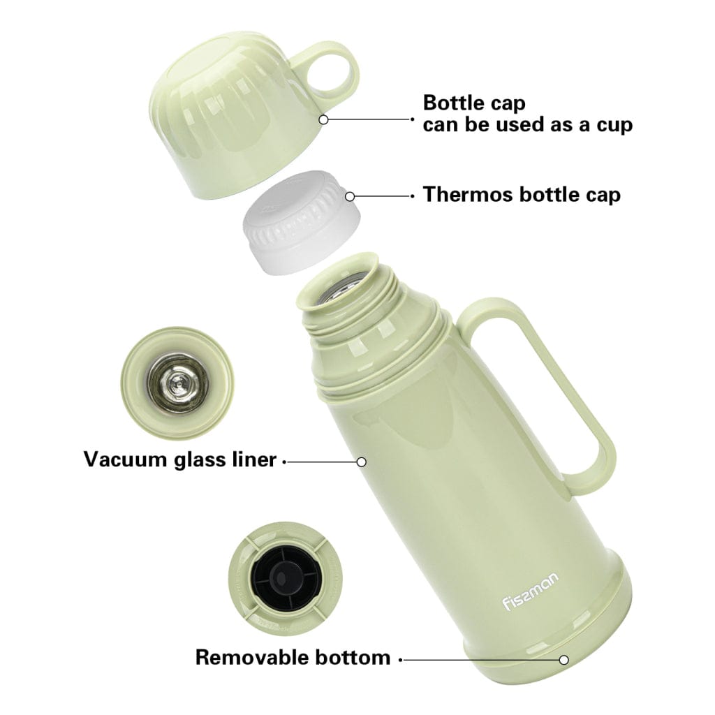 Fissman Plastic Case With Glass Liner Vacuum Flask Olive Green 450ml
