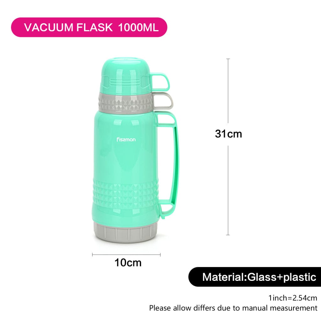 Fissman Vacuum Flask with Glass Liner and  Plastic Case Green 1000ml