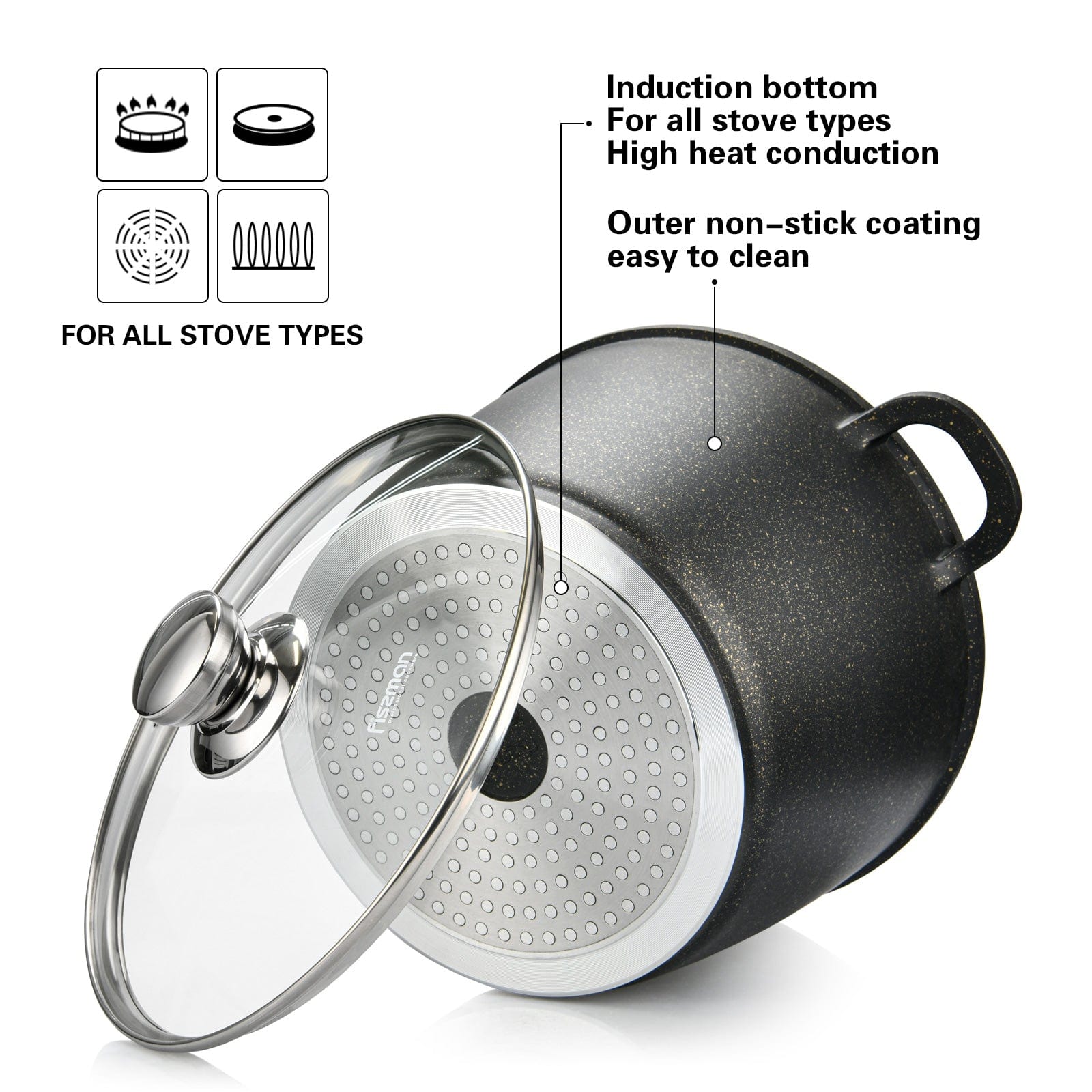 Fissman Stockpot Emma Aluminum Black 24cm