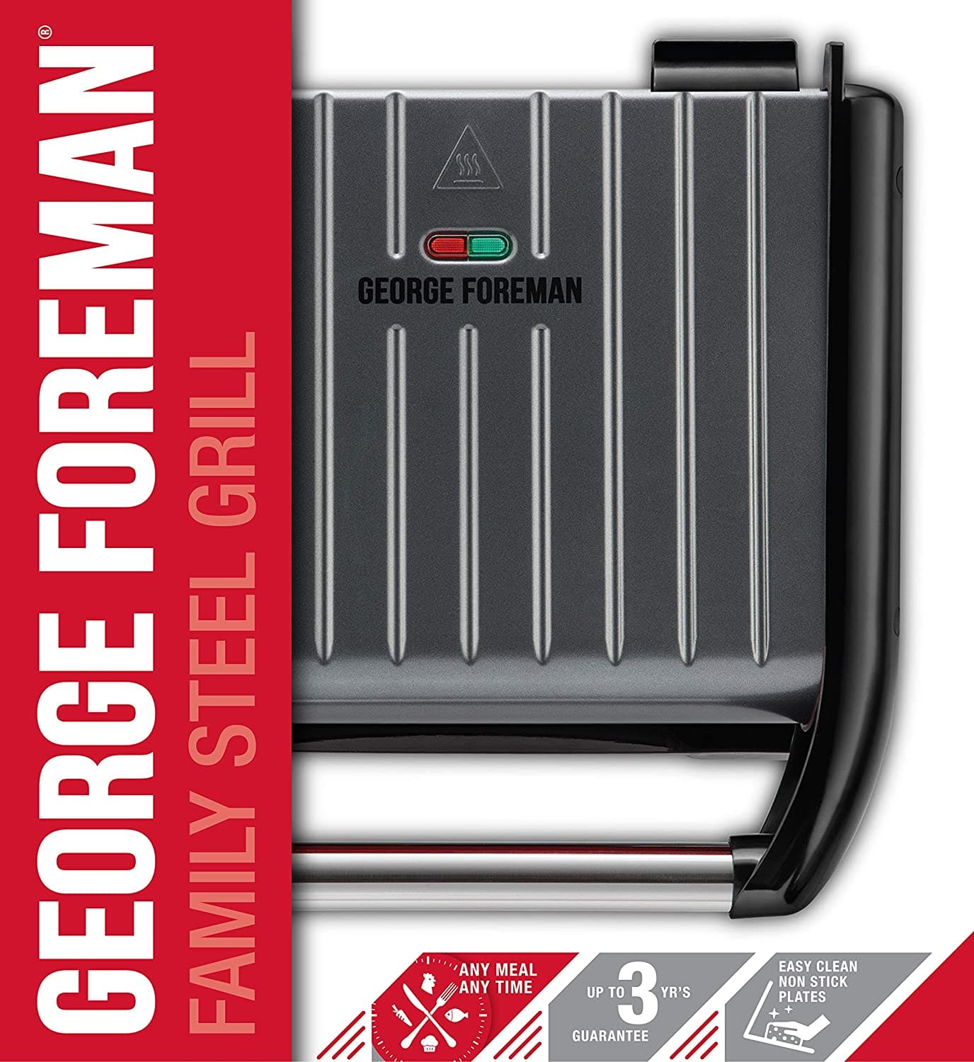 George Foreman Medium Steel Grill Family, Grey 1650W - 25041