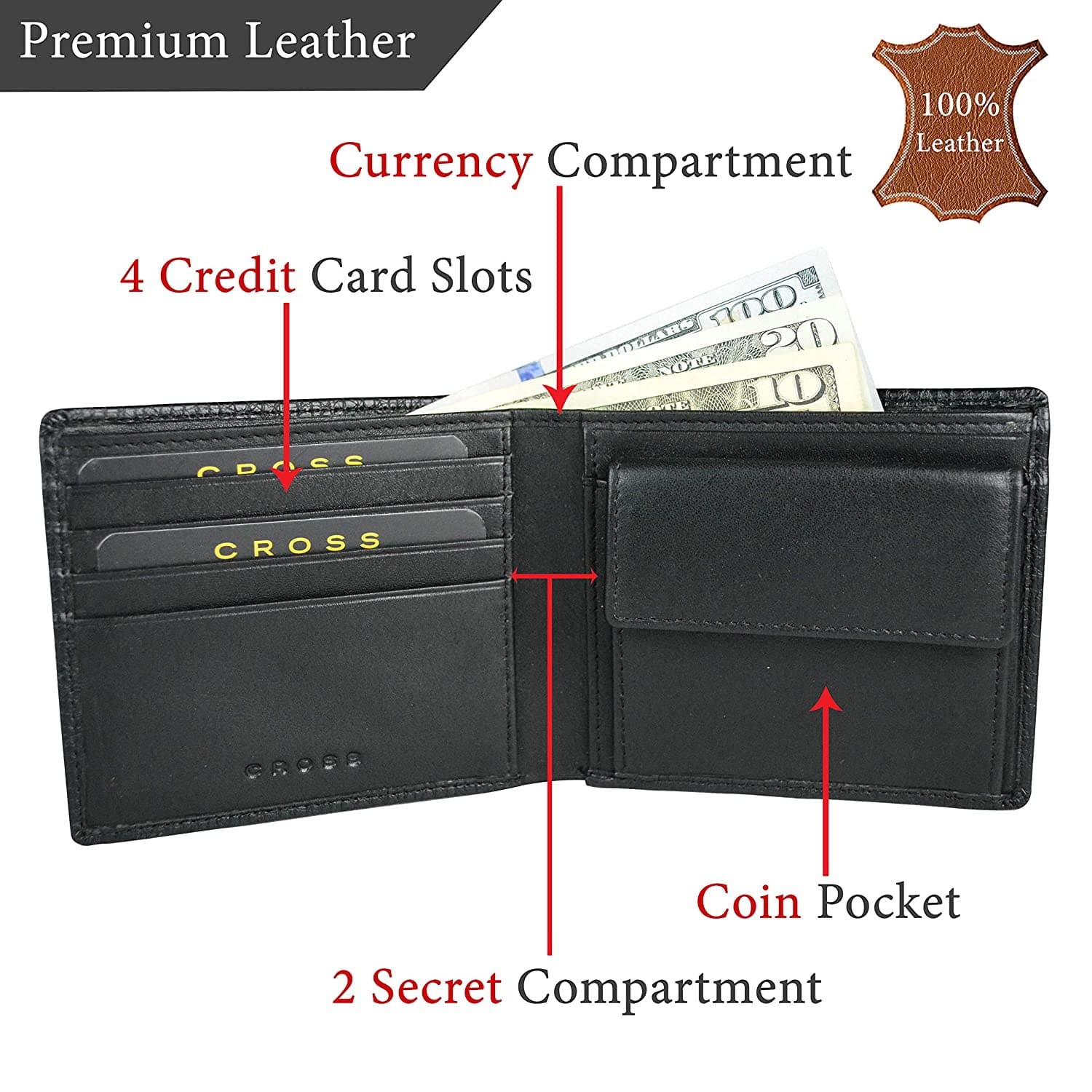 Cross RTC Bifold Coin Leather Wallet for Men  - Black - AC238072N-1 - Jashanmal Home