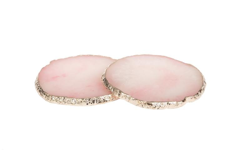 Aish Home Set Of 2 Gilded Quartz Coasters Pink With Gold - A017P