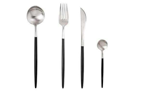 Aish Home Set Of 16 Peony Black And Silver Cutlery Set - A033