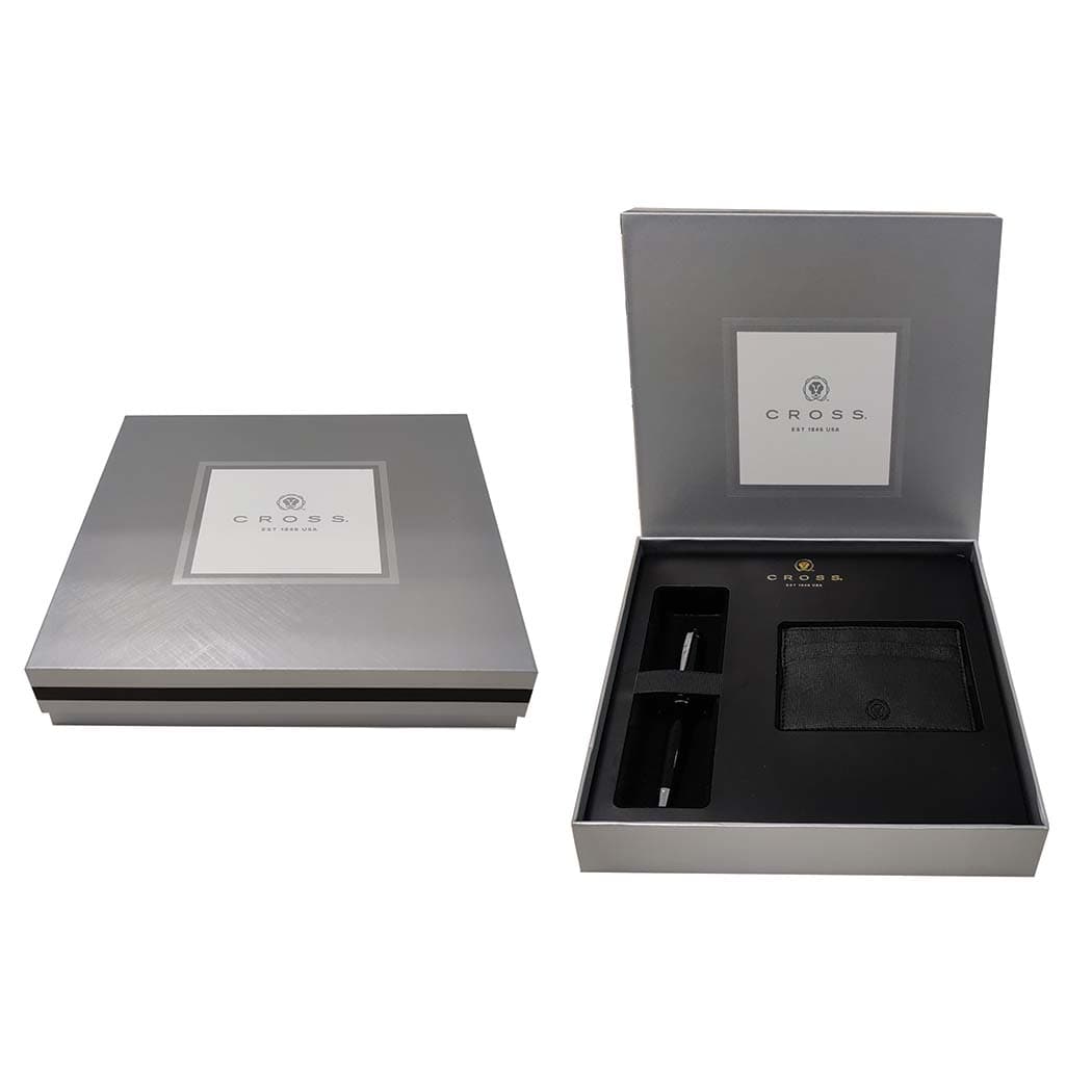 Cross Bailey Black Lacquer Ballpoint Pen With Free Credit Card Case In Customized Gift Box - AT0452-7+AC295-1